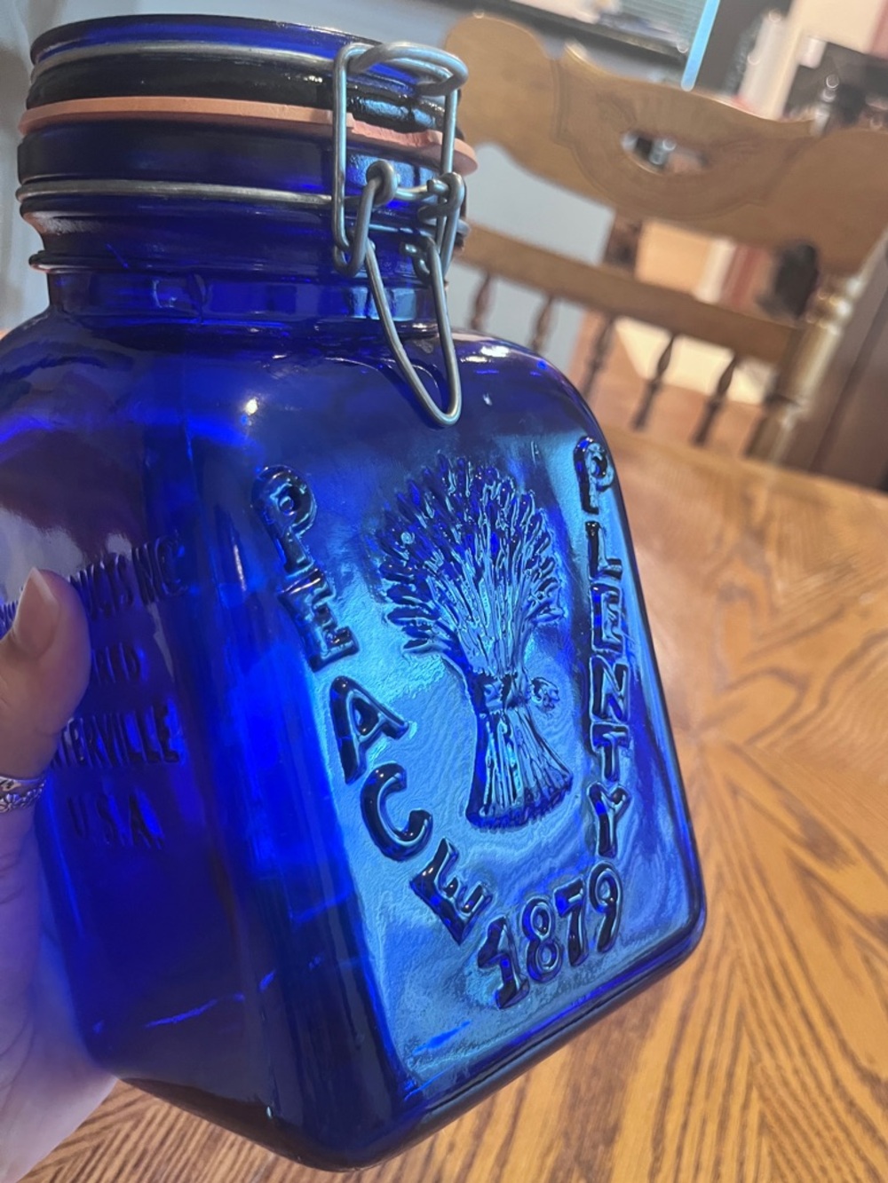 Granny’s Product Inc Peace Plenty 1879 Cobalt Blue Glass Jar with Swing Top 2 Qt